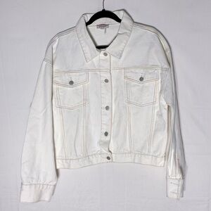 Andrée By Unit White Denim Jacket With Rainbow Stitching Jean Jacket L